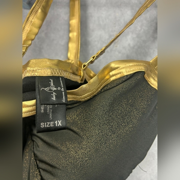 Baby Phat Black & Gold Metallic Sparkle Logo Print One Piece Swimsuit - Size 1X - Picture 12 of 12
